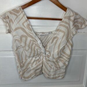 Midnight Sky Beige Twist-Front Crop Top